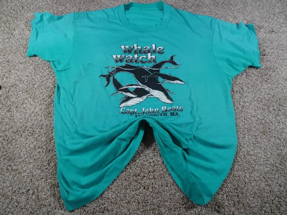 Vintage Capt John Boats Whale Watch T Shirt S Teal Plymouth MA Coastal Gorpcore